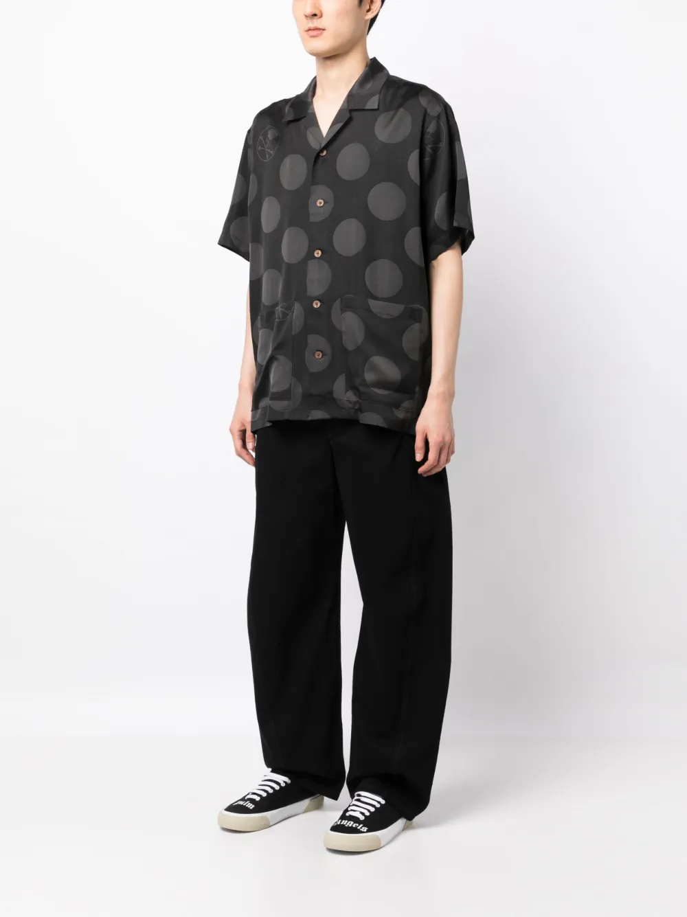 Shop Mastermind Japan Polka-dot Silk Shirt In Black