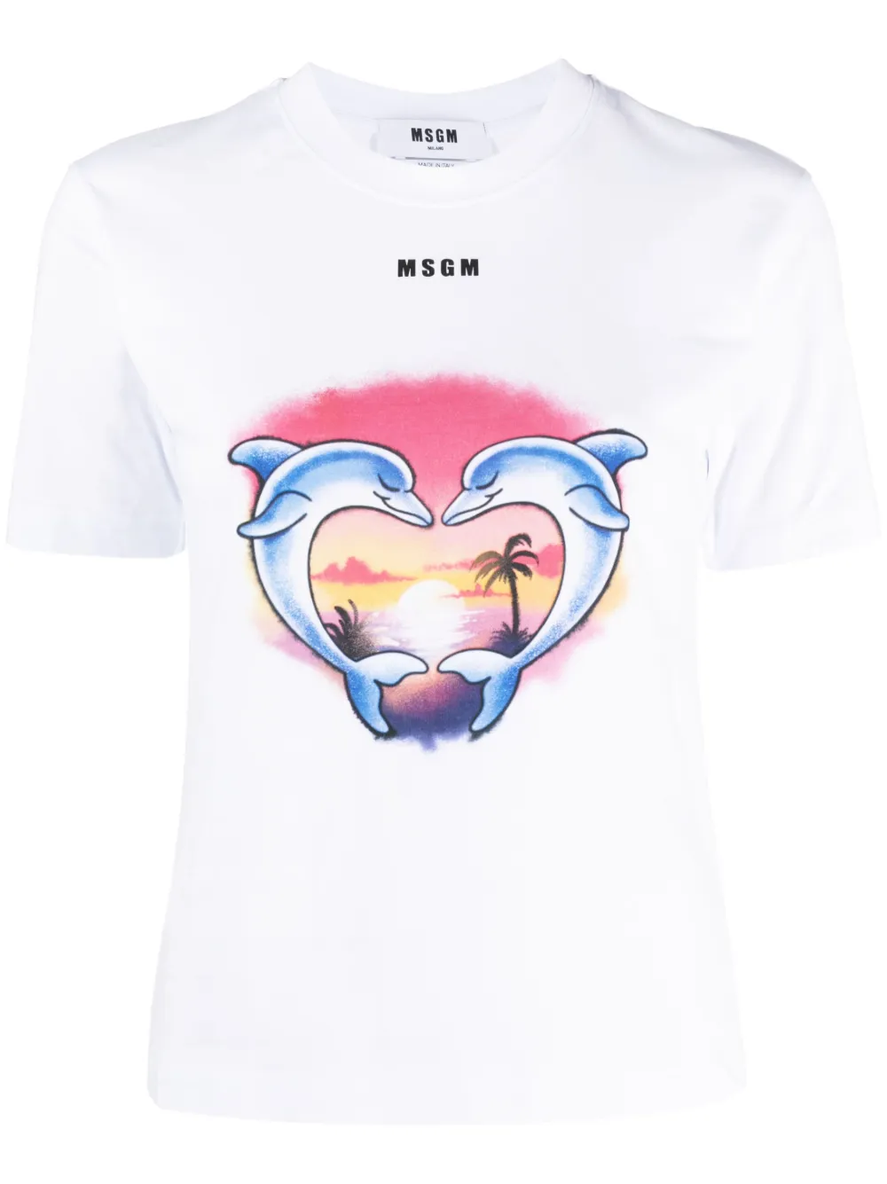 Msgm Dolphin-print Cotton T-shirt In White