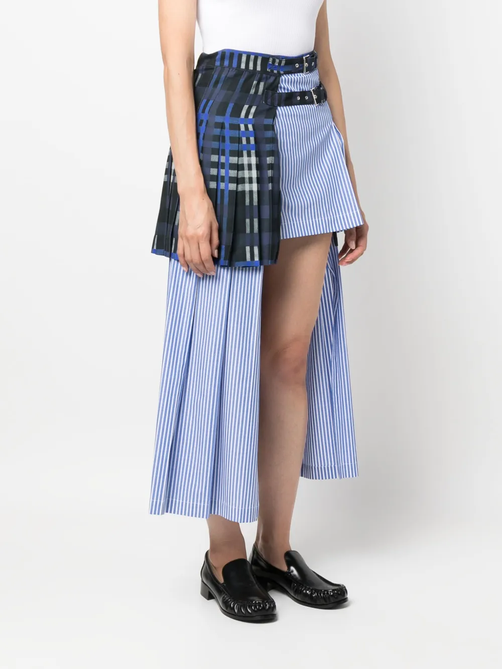 Msgm Mix-print Layered Asymmetric Midi Skirt In Blue