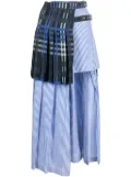 MSGM mix-print layered asymmetric midi skirt - Blue