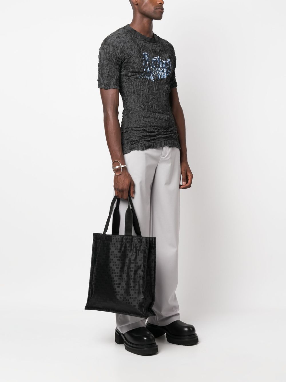 MSGM logo-jacquard tote bag - Zwart