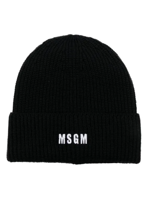 Bonnet nervuré à logo brodé - MSGM - Modalova