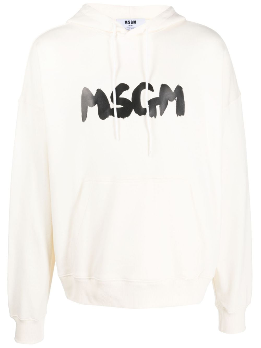 Shop Msgm Logo-print Cotton Hoodie In Neutrals