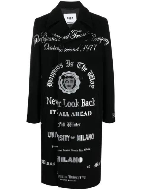 MSGM slogan-print long-sleeved double-breasted coat