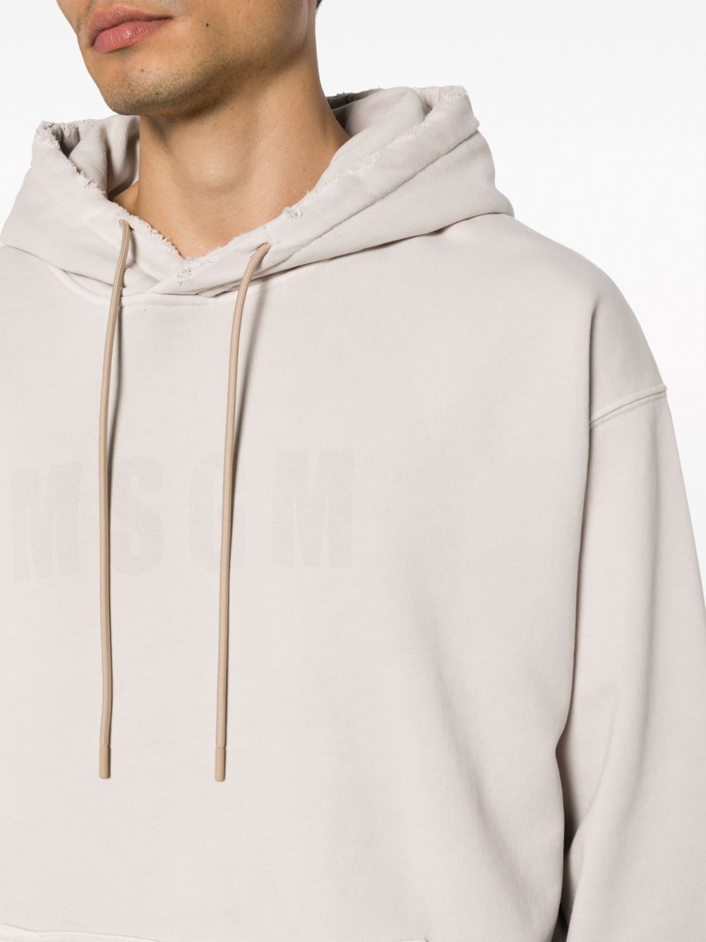 Shop Msgm Tonal Logo-print Cotton Hoodie In Grey