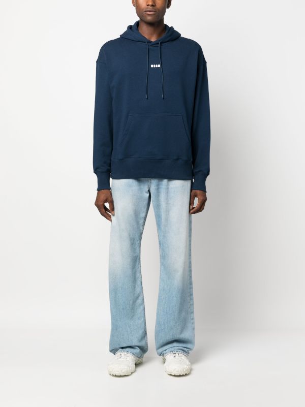 MSGM Graphic-print Cotton Hoodie in Blue for Men