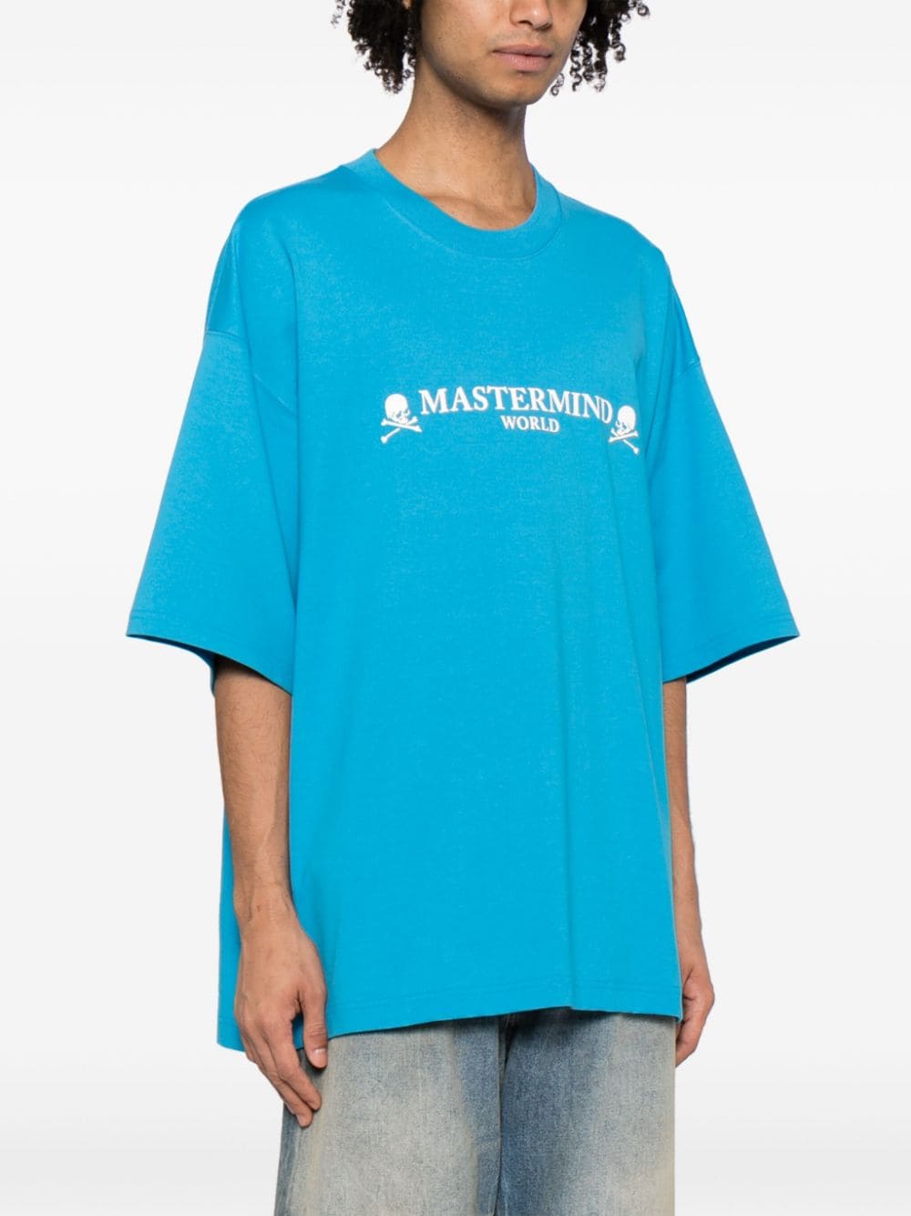 Shop Mastermind Japan Logo-embroidered Cotton T-shirt In Blue