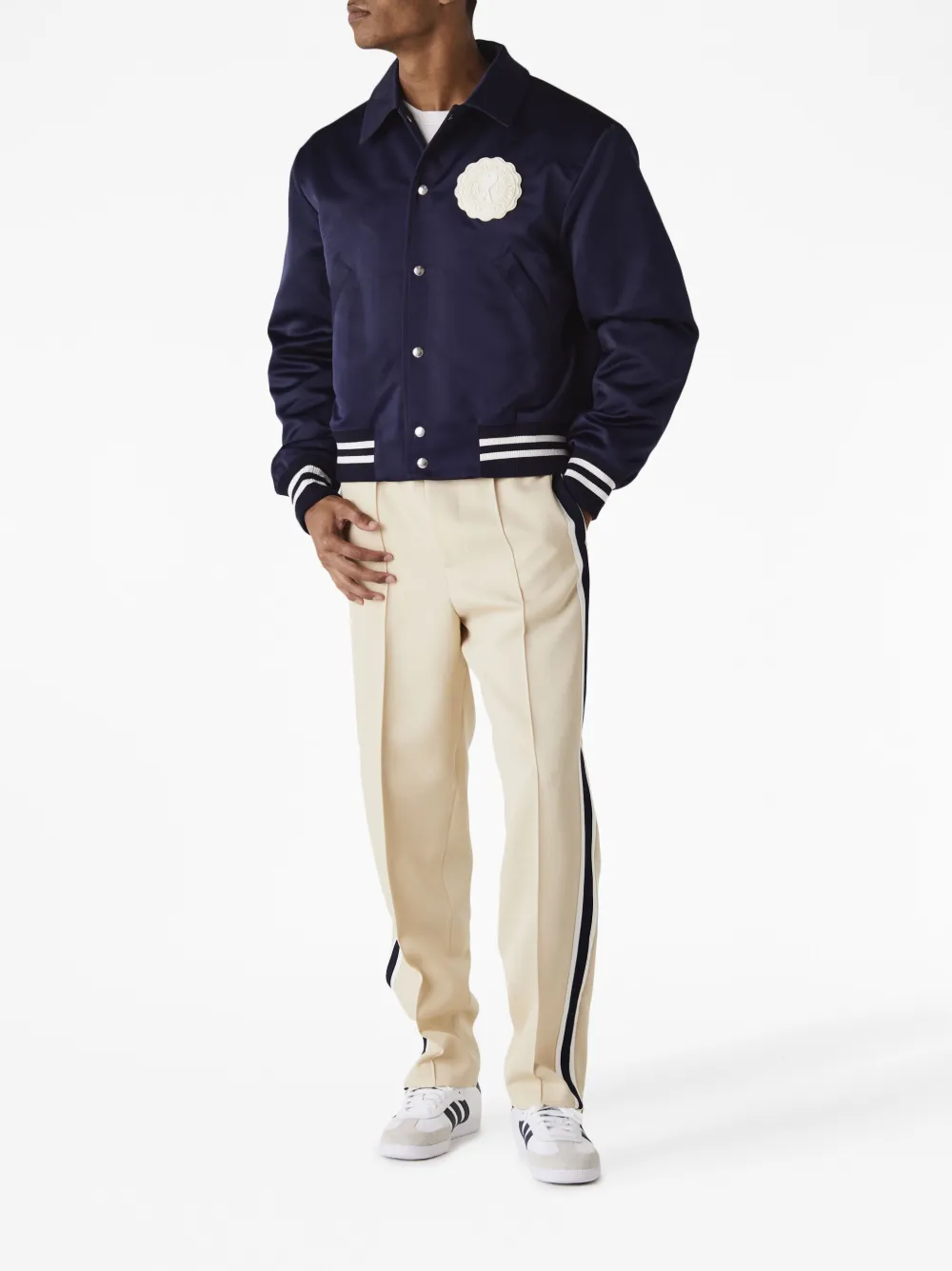 AMI Paris logo-patch buttoned bomber jacket - Blauw
