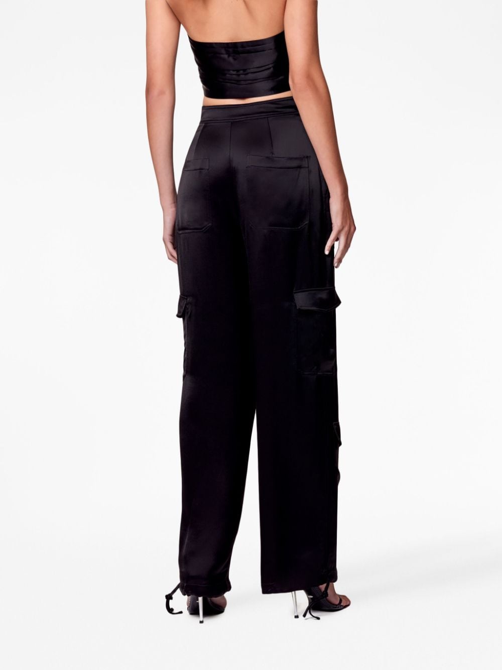 Black Satin Cargo Trousers  New Look