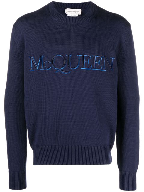 Alexander McQueen logo-embroidered cotton jumper Men