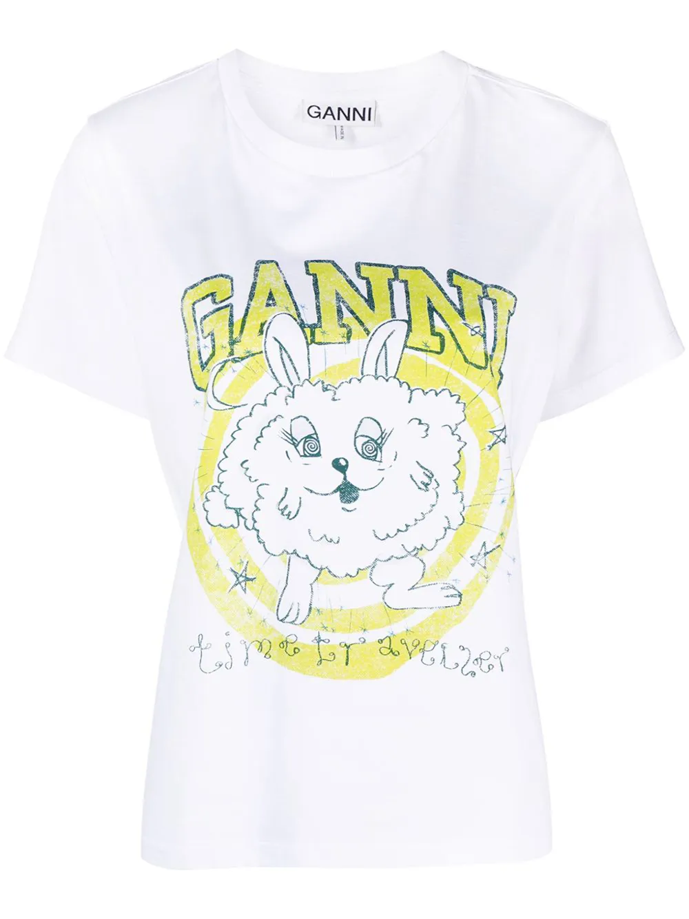 Ganni Bunny Printed Relaxed Fit Jersey T-shirt In White