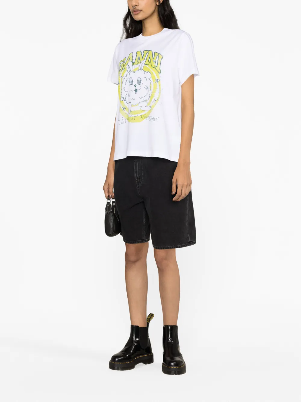 Ganni Bunny Printed Relaxed Fit Jersey T-shirt In White