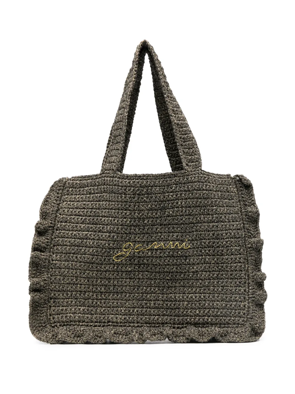 Ganni Ruffled Tote Bag In Black