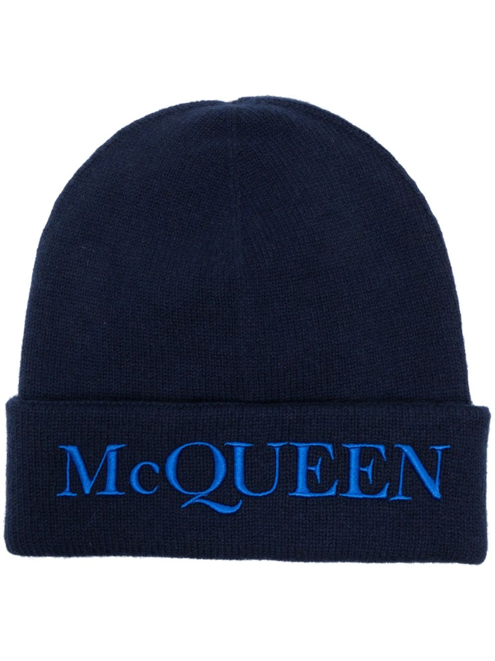 Alexander Mcqueen Logo-embroidered Cashmere Beanie In Blue