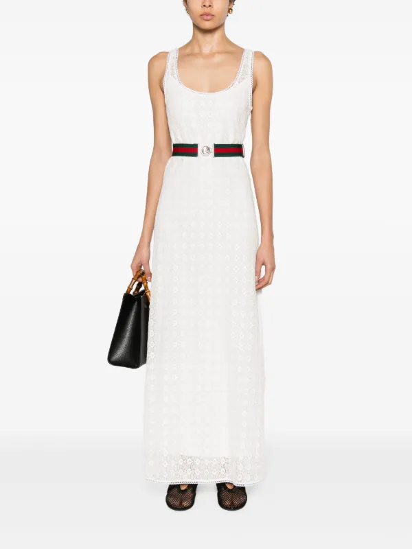 Gucci Web-belt floral-lace Dress | White | FARFETCH SG