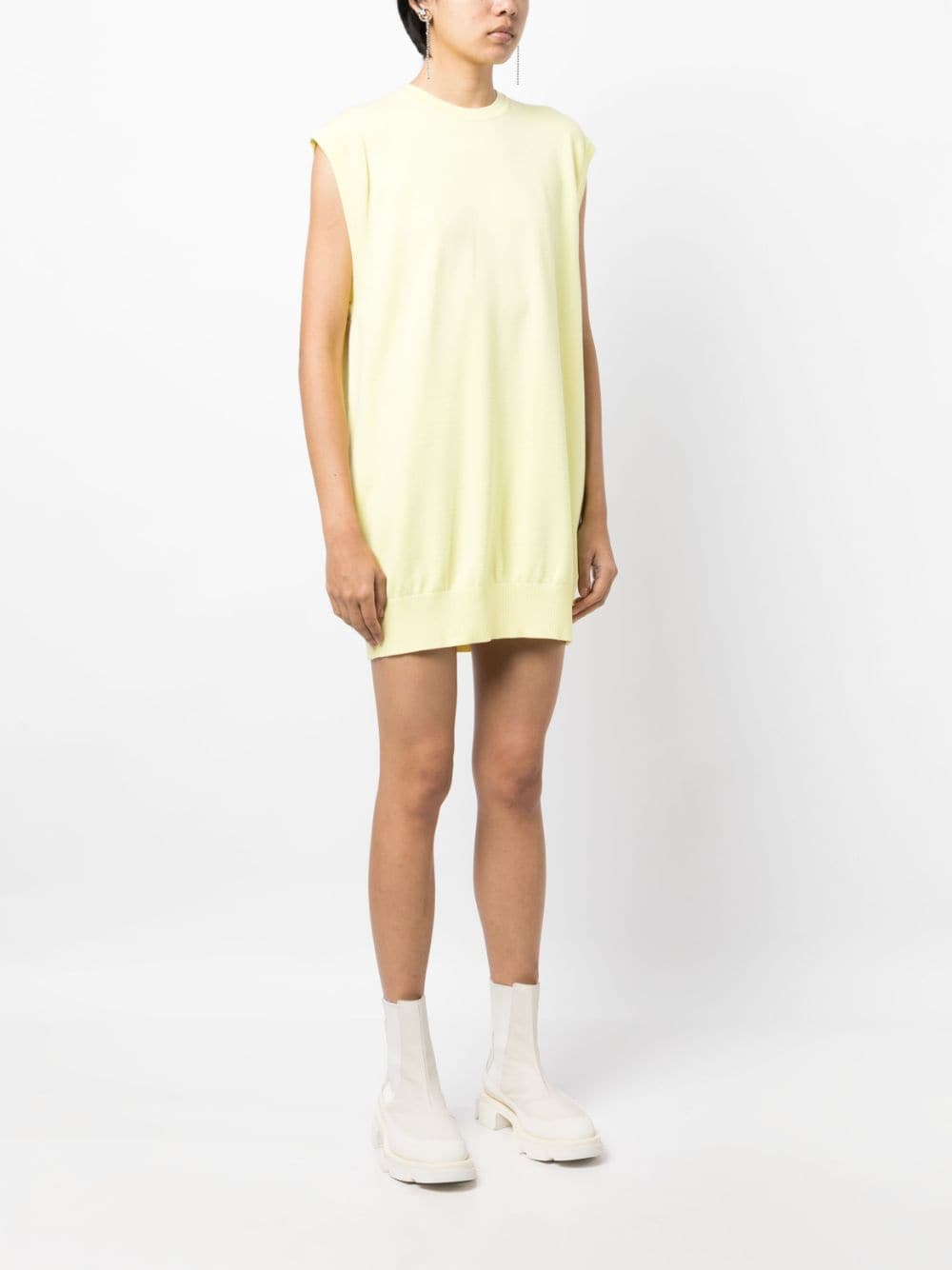 Shop We11 Done Cap-sleeved Fine-knit Dress In Yellow