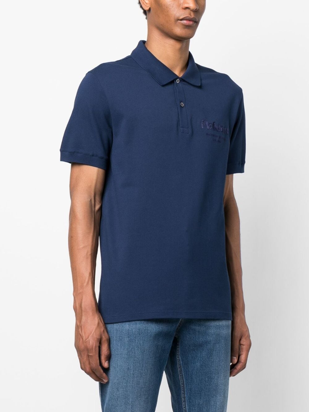 Shop Alexander Mcqueen Graffiti-embroidered Piqué Polo Shirt In Blue