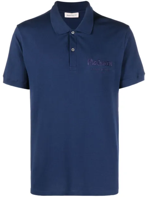 Alexander McQueen Graffiti-embroidered piqué polo shirt