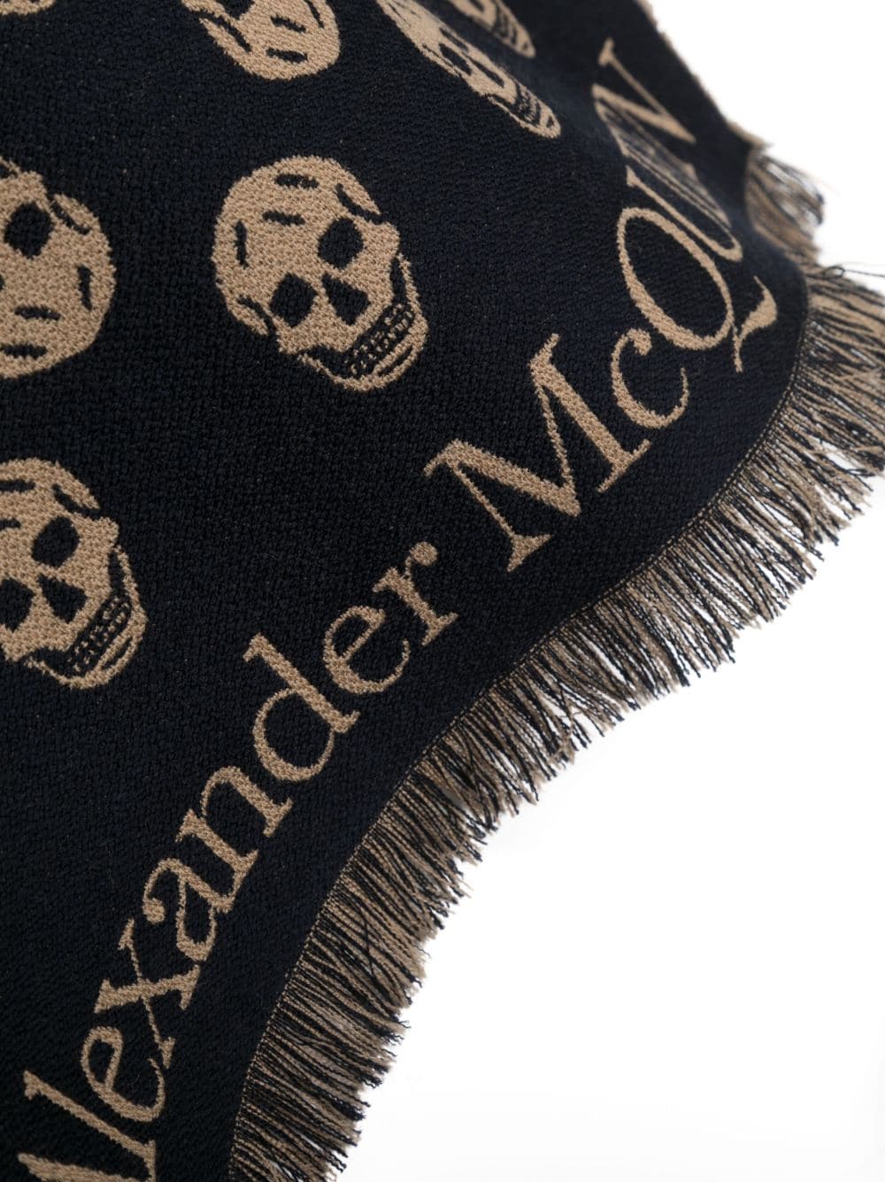 Alexander McQueen skull-jacquard fringed wool scarf - Blauw
