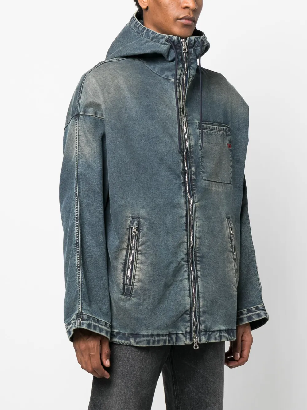 Shop Diesel D-hennes Hooded Denim Jacket In Blue