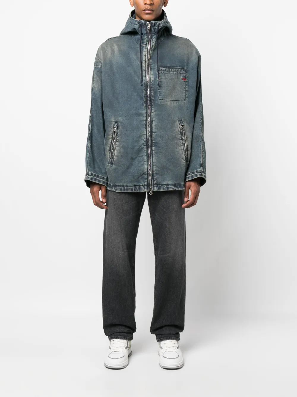 Shop Diesel D-hennes Hooded Denim Jacket In Blue