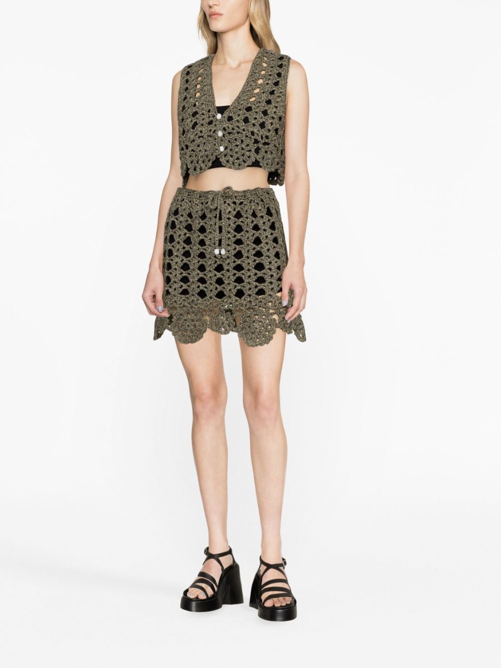 Shop Ganni Crochet-knit Miniskirt In Black