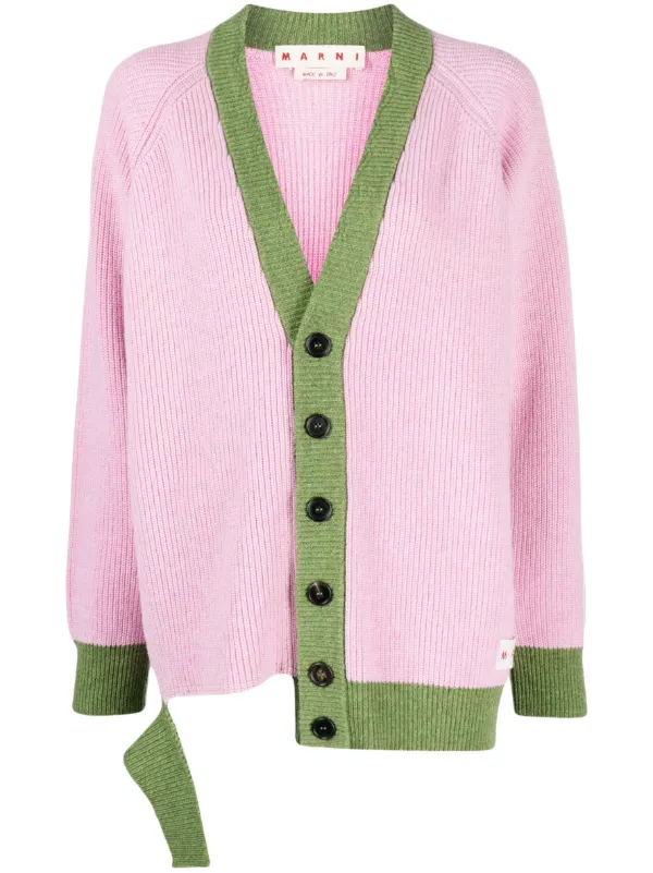 【再入荷！】 Marni ダメージ JP FARFETCH | ピンク | Vネックカーディガン トップス