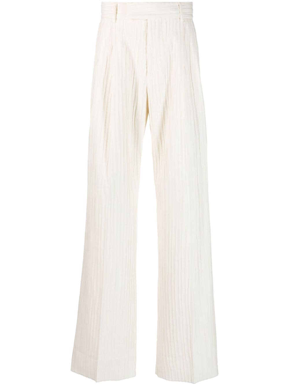 Shop Amiri Pleated Straight-leg Trousers In White