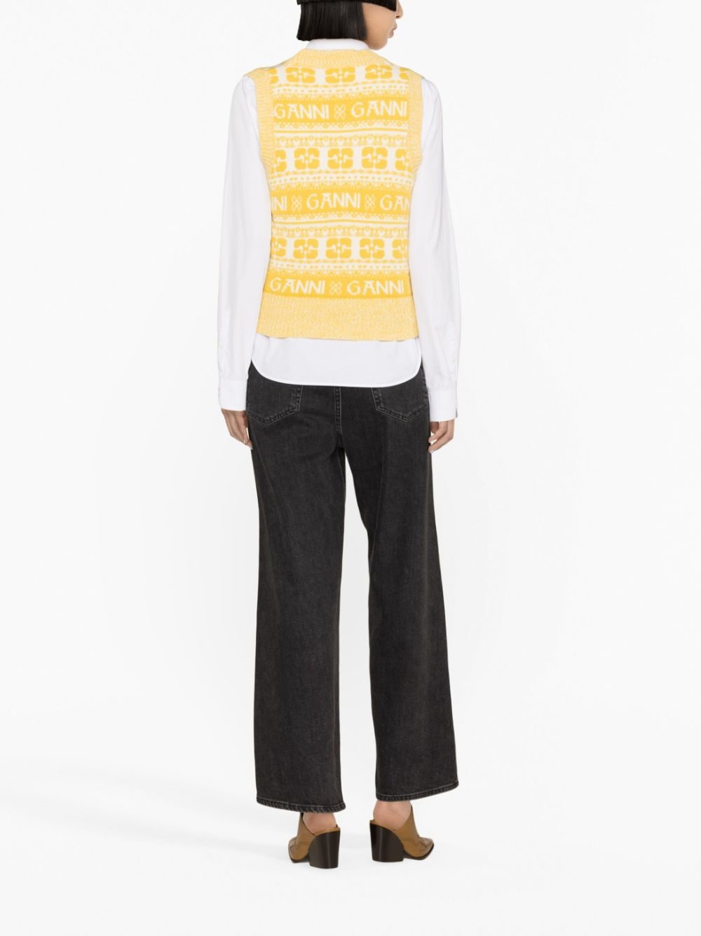 Shop Ganni Graphic-intarsia Knitted Vest In Yellow