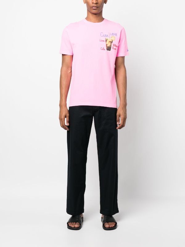 Palm Angels Pink Embroidered T-shirt for Men