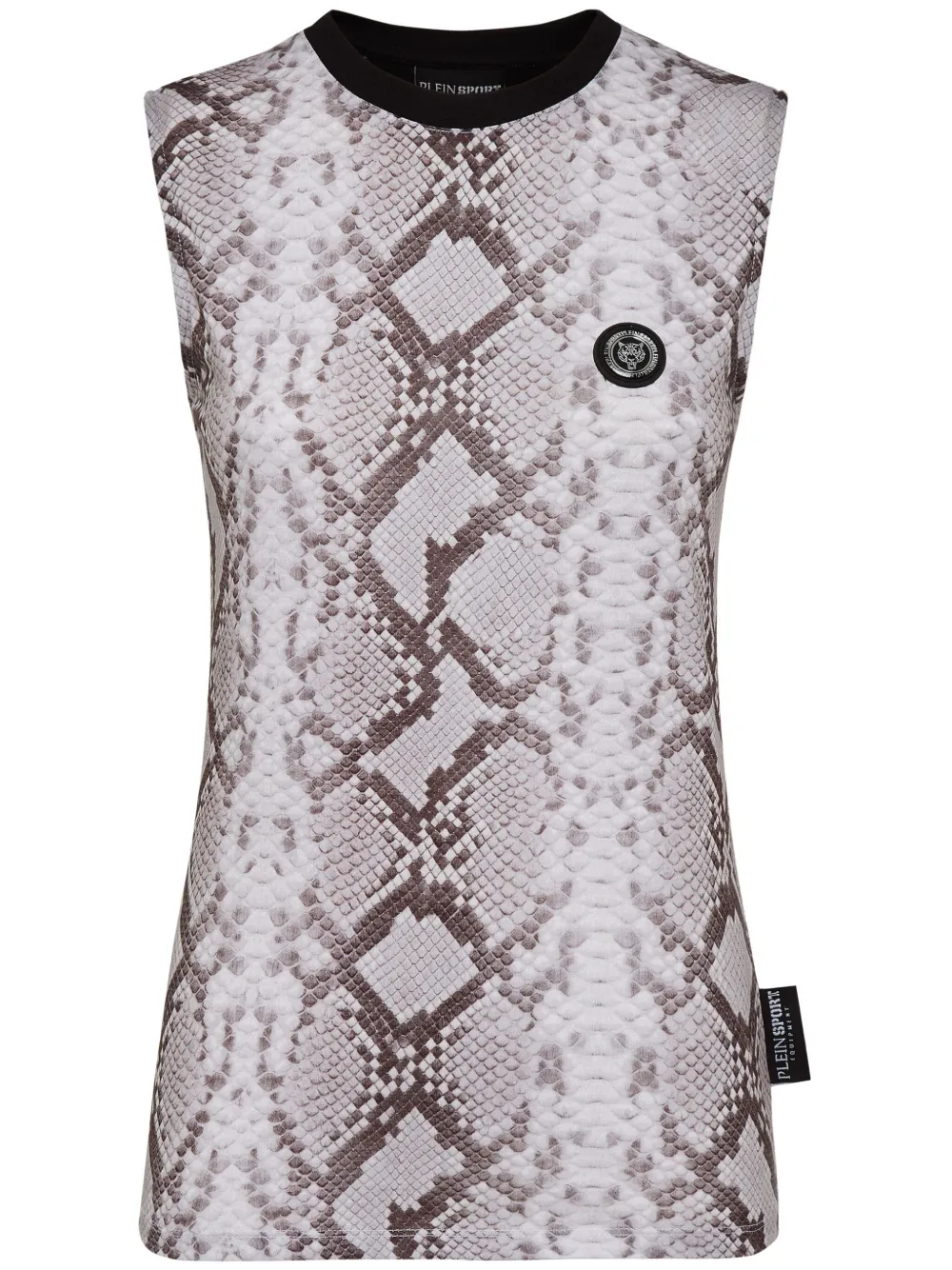 Plein Sport Snakeskin-print Cotton Tank Top In Neutrals