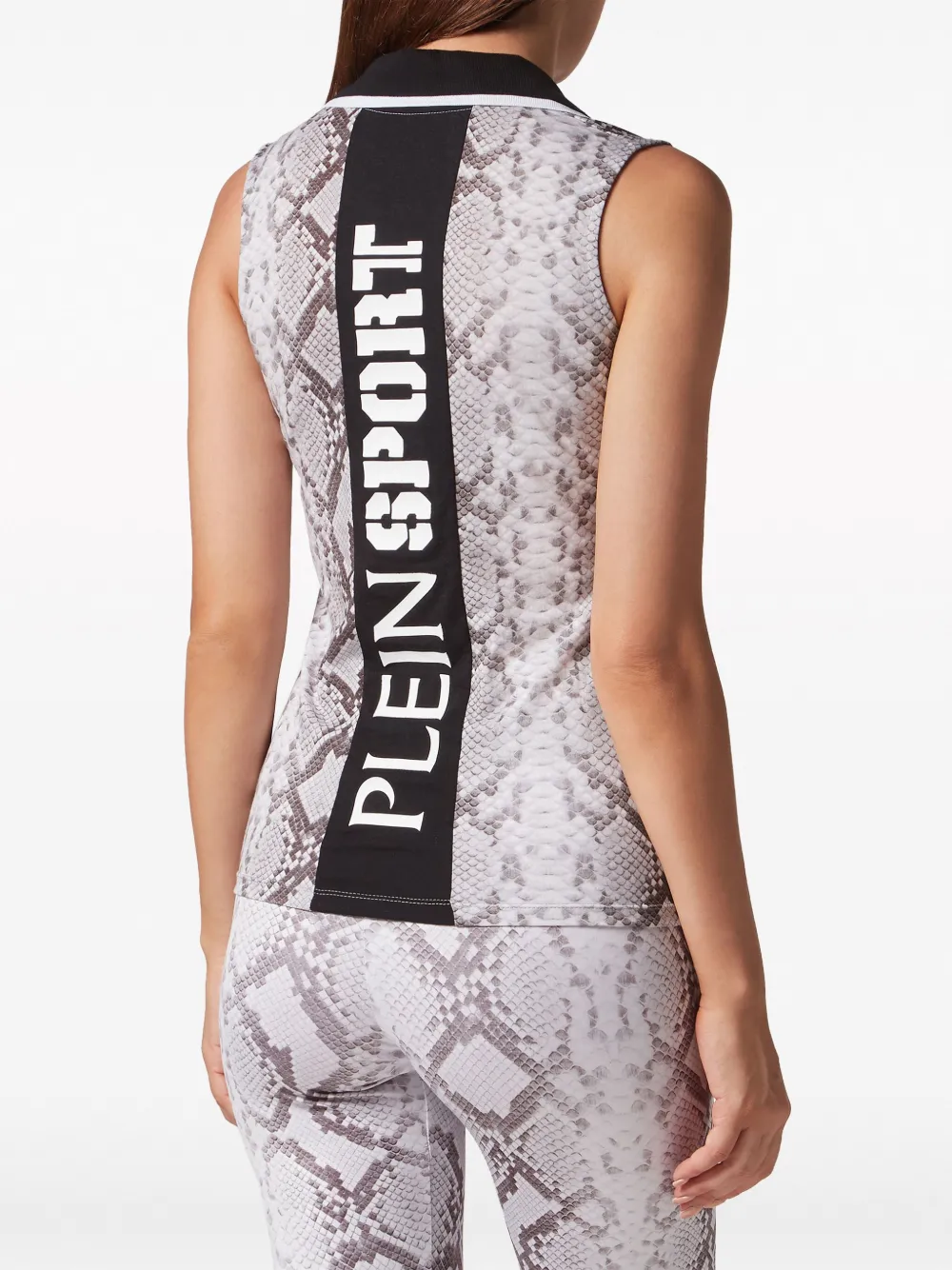Plein Sport Snakeskin-print Cotton Tank Top In Neutrals