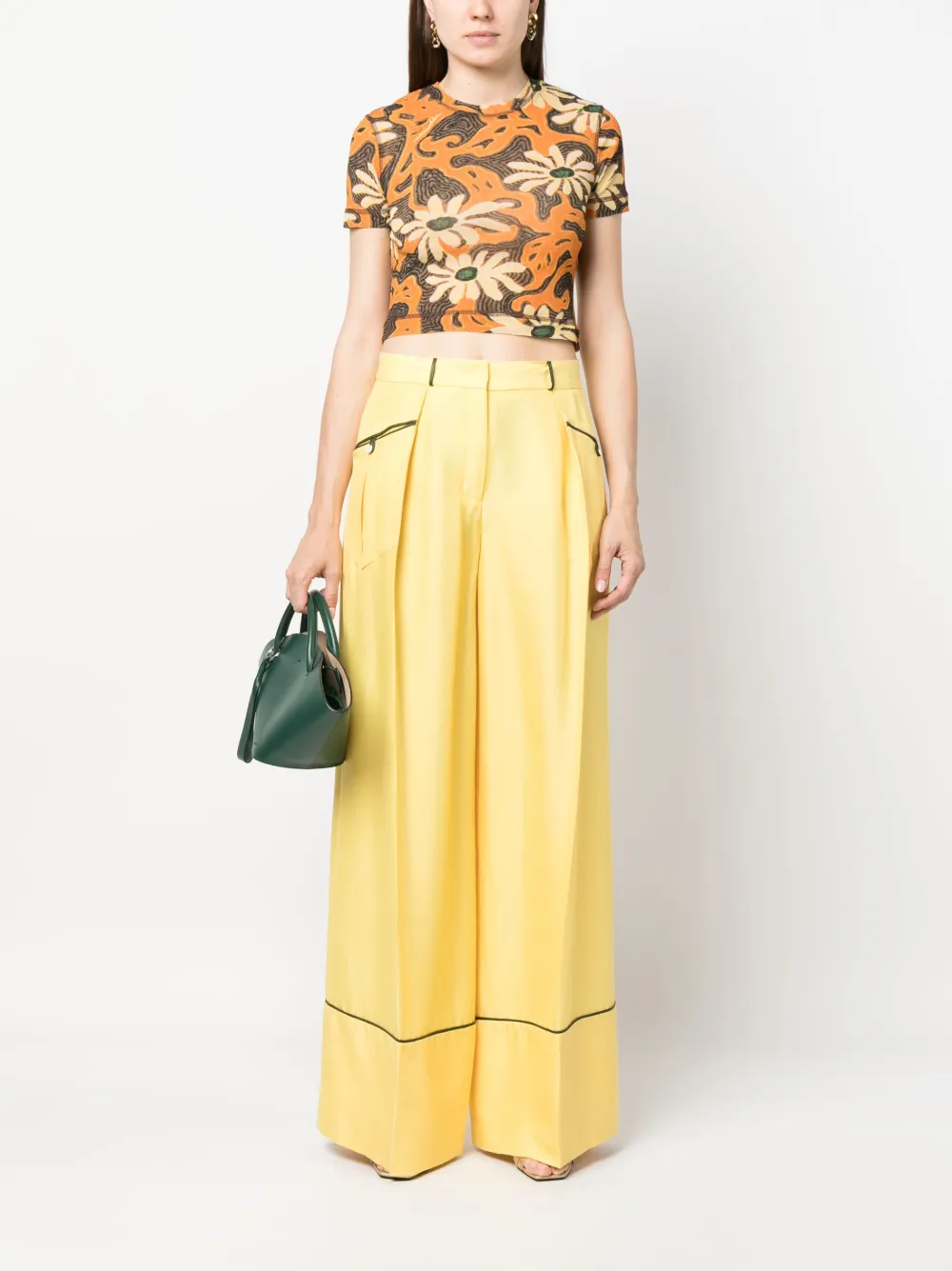 Shop Bally Piping-detail Palazzo Trousers In Yellow