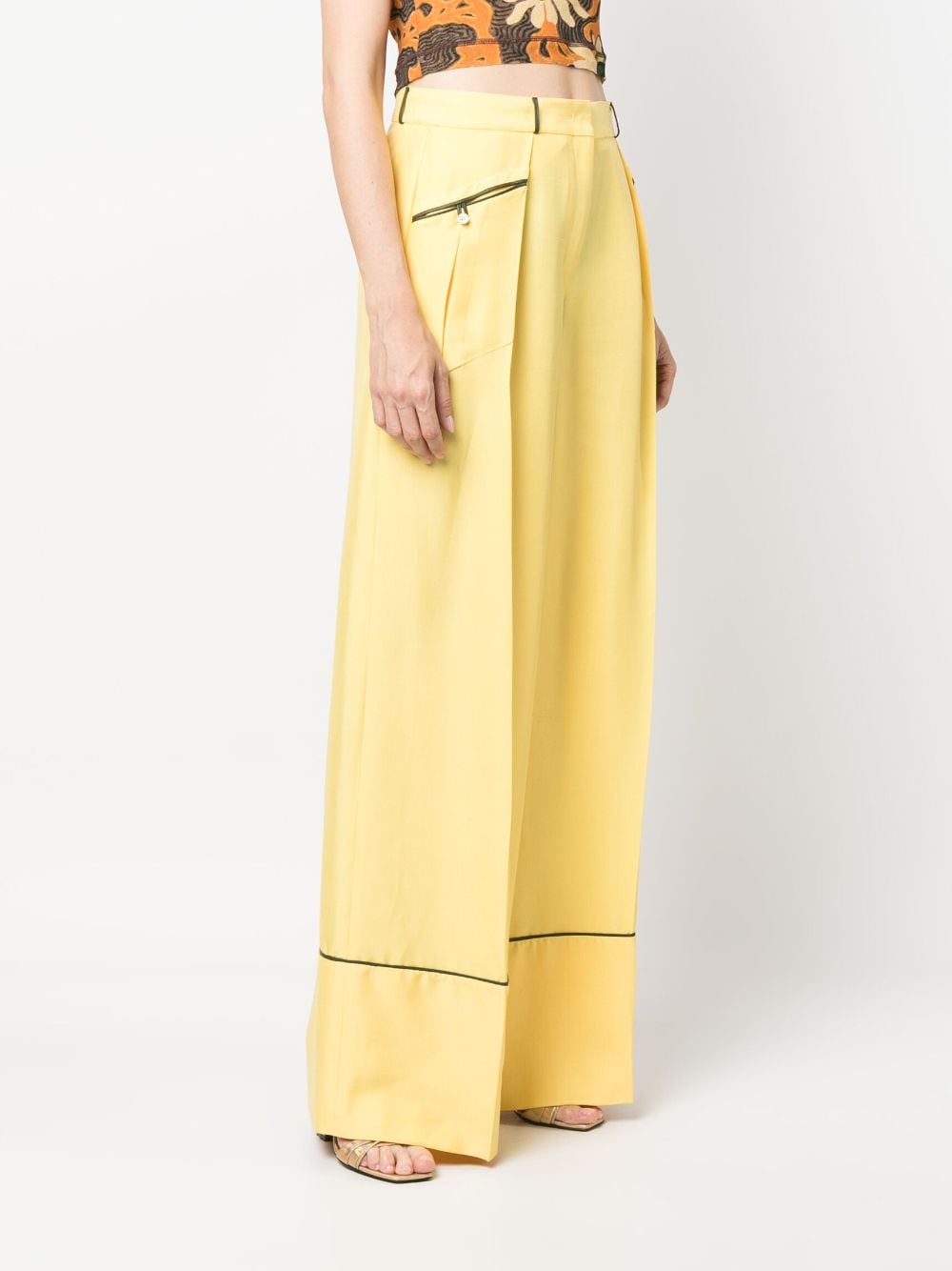 Shop Bally Piping-detail Palazzo Trousers In Yellow