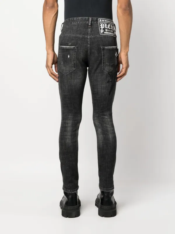 Philipp Plein Skull & Bones logo-embroidered Ripped Jeans