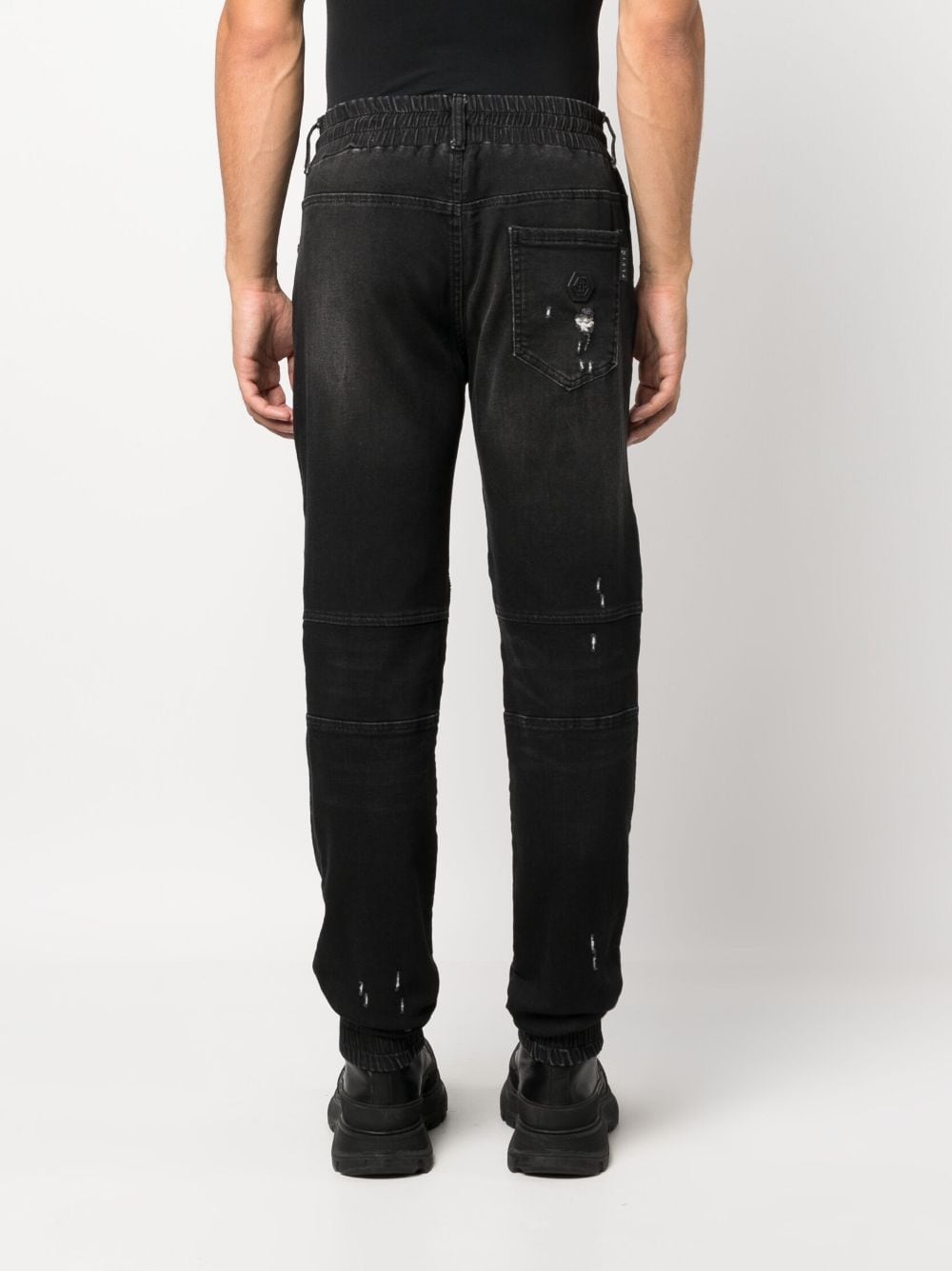 Shop Philipp Plein Drawstring-waist Tapered Jeans In Black