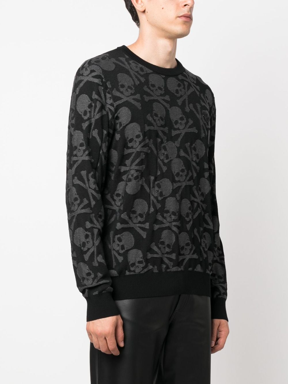 Shop Philipp Plein Skull & Bones Wool-silk Blend Jumper In Black