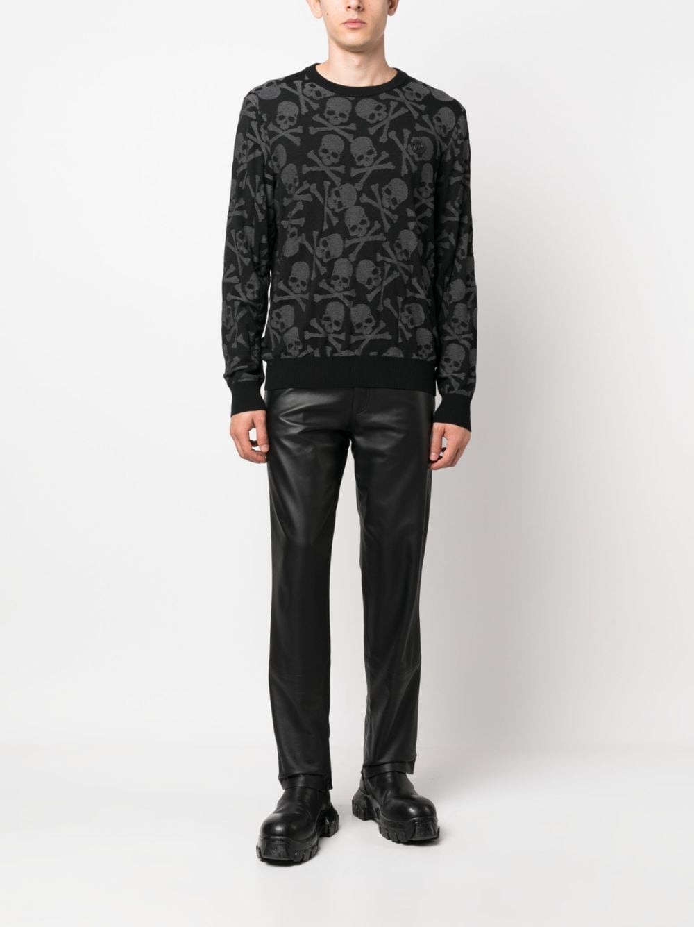 Shop Philipp Plein Skull & Bones Wool-silk Blend Jumper In Black