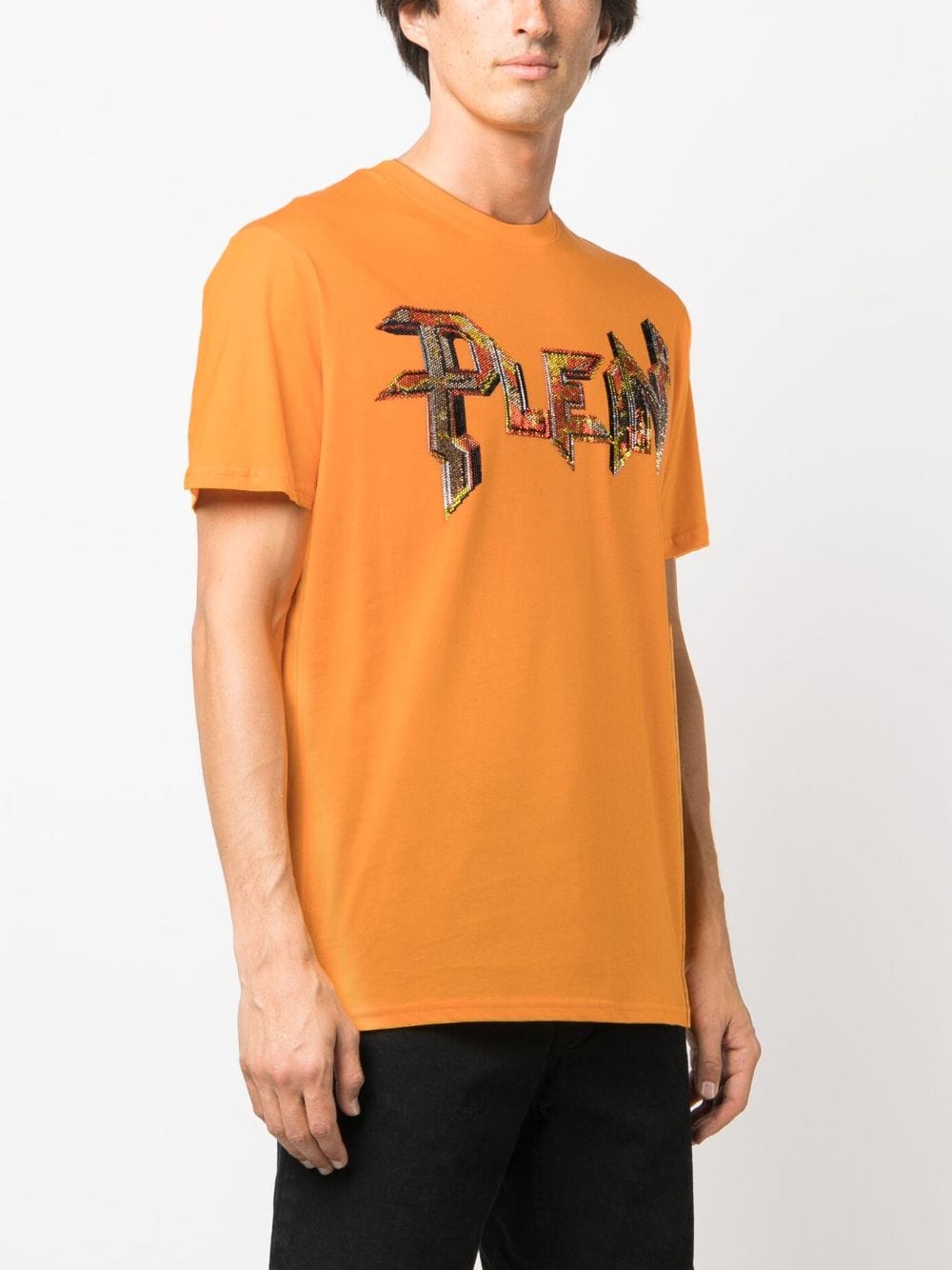 Shop Philipp Plein Ss Chrome Rhinestone-embellished T-shirt In Orange