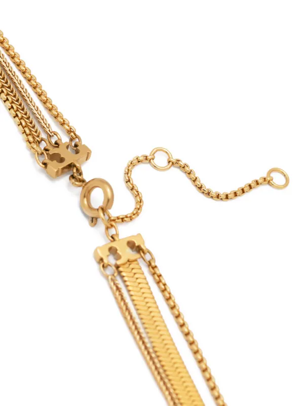Tory Burch logo plaque multi chain Necklace Farfetch