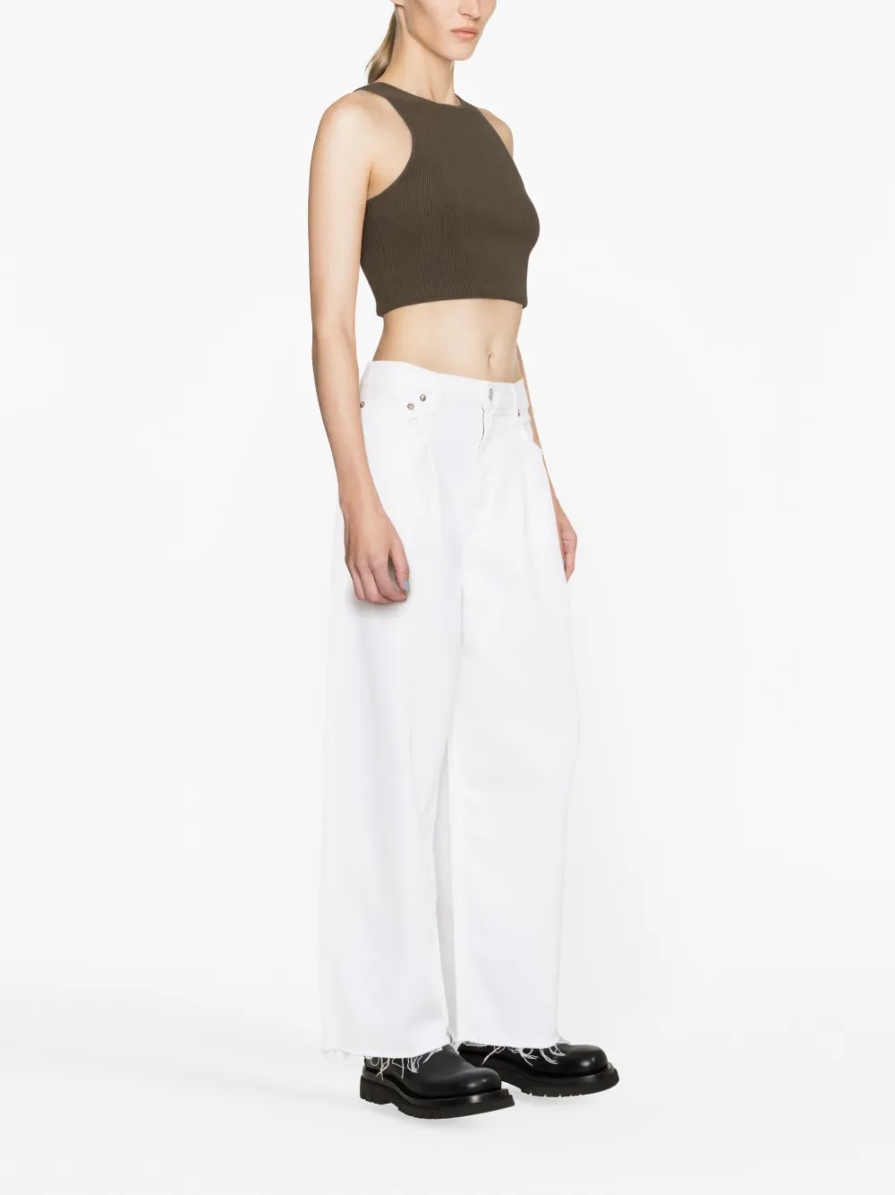 Shop Agolde Dagna Pleated Wide-leg Jeans In White