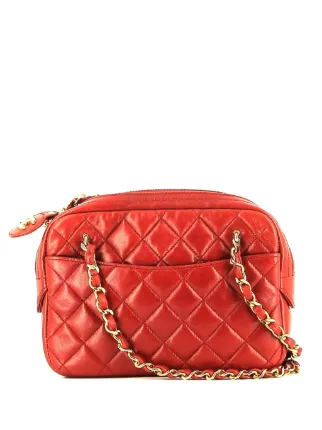 CHANEL Pre-Owned diamond-quilted Logo pull-tab Camera Bag | Red