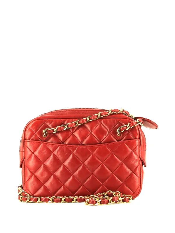 CHANEL Pre-Owned diamond-quilted Logo pull-tab Camera Bag | Red