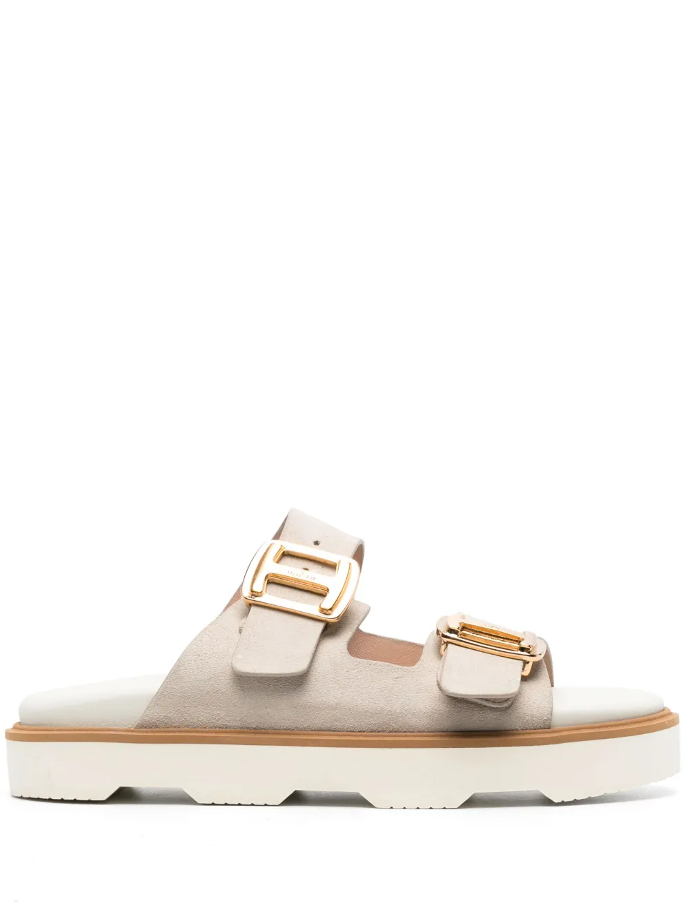 Hogan Flatform-sole Buckled Sandals In Neutrals