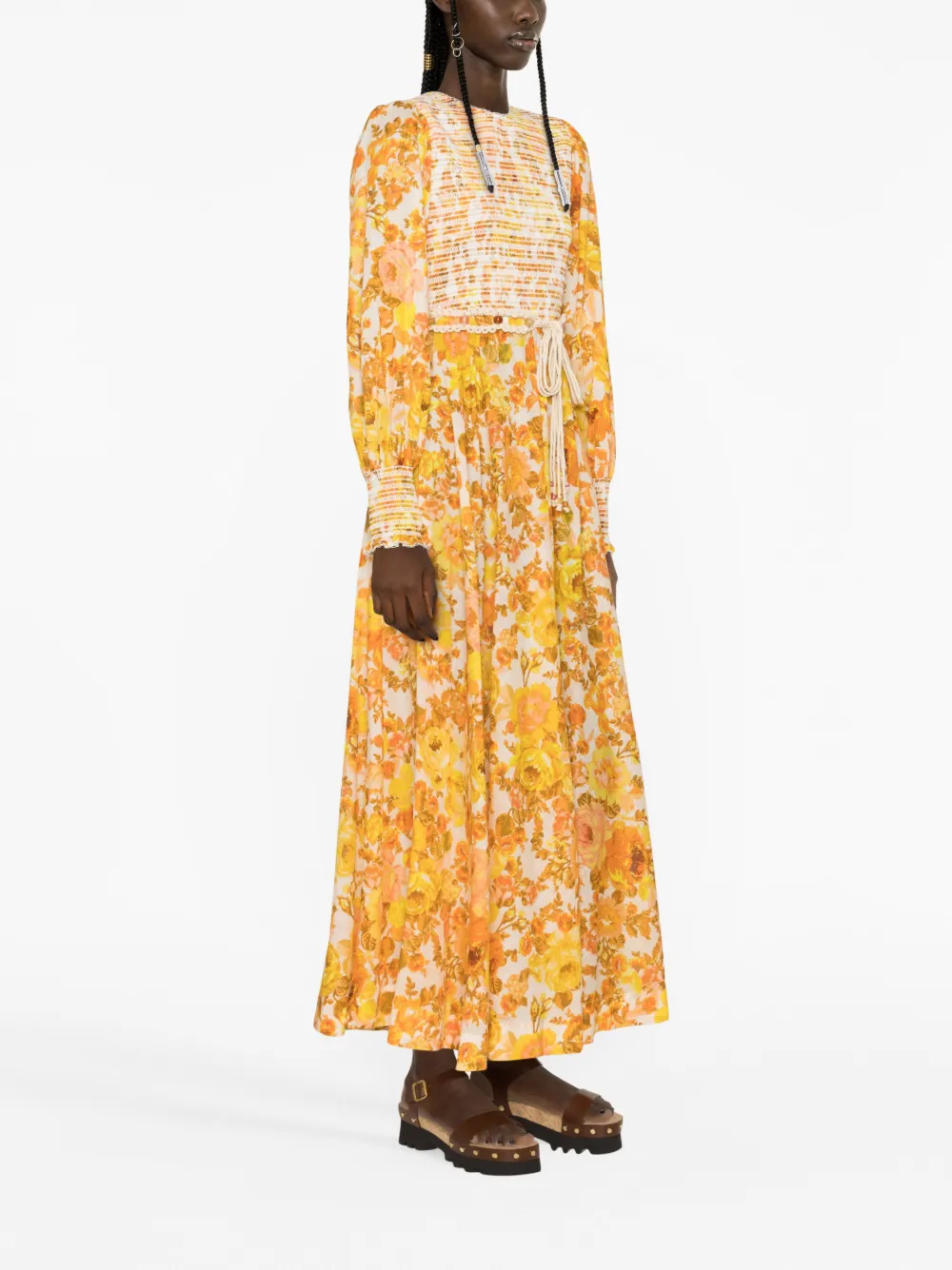 ZIMMERMANN Raie Smocked Bodice midi dress - Geel