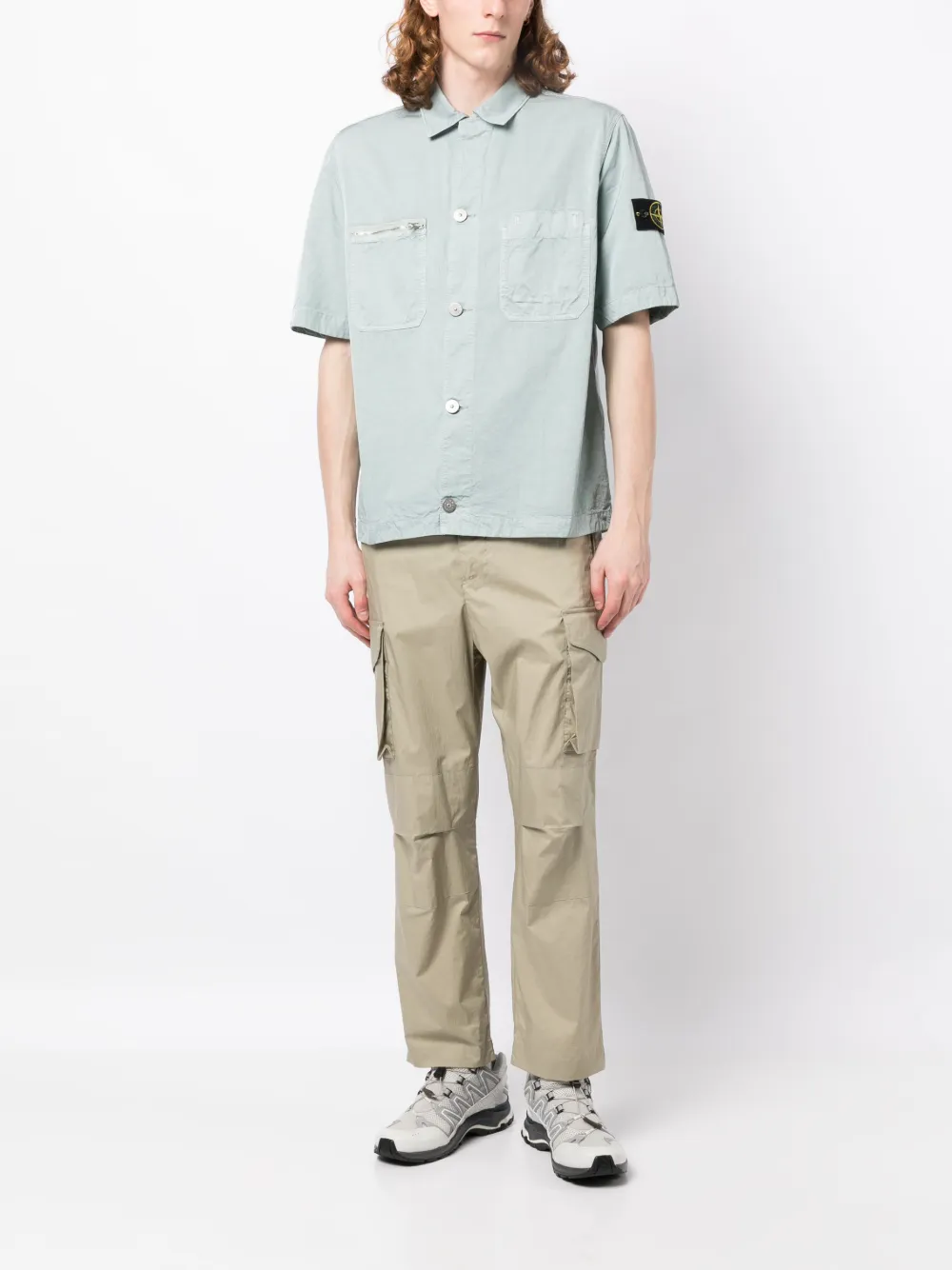 Stone Island Compass-motif short-sleeve overshirt - Blauw