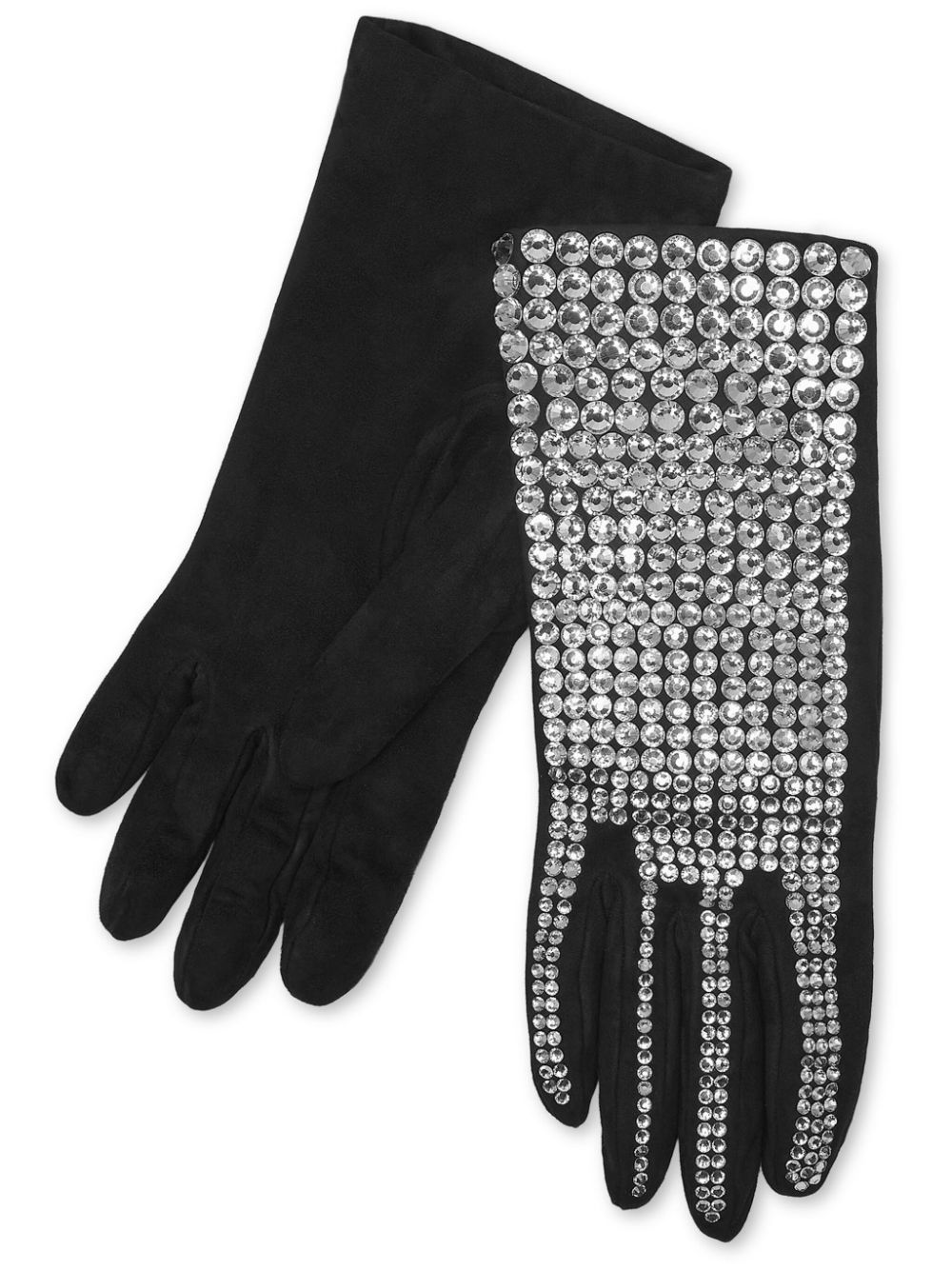 crystal-embellished suede mid-gloves