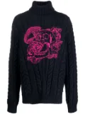 Philipp Plein embroidered-skull roll-neck jumper - Blue