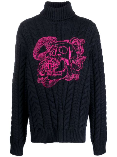 Philipp Plein embroidered-skull roll-neck jumper Men