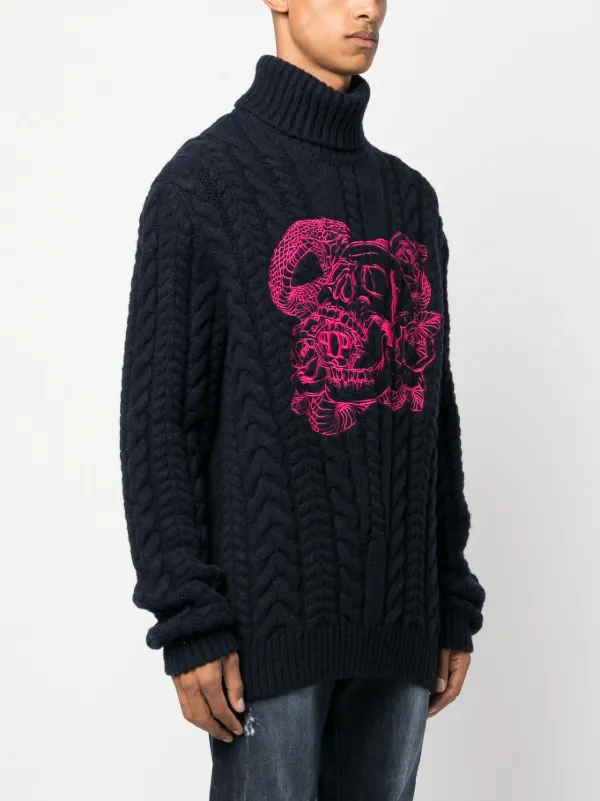 Philipp Plein embroidered-skull roll-neck Jumper Blue FARFETCH BN